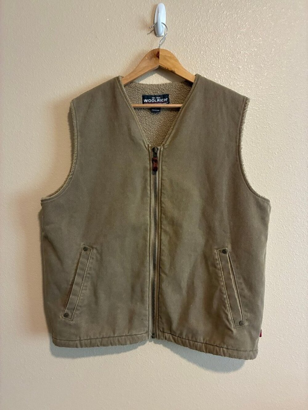 Vintage Woolrich Men's Brown Fleece Lined Vest Size Large